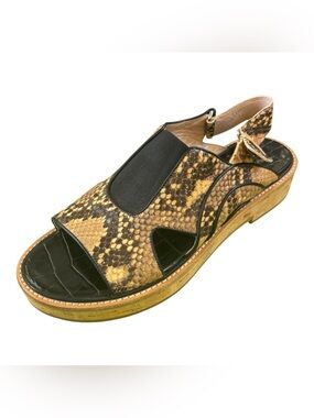 Dries Van Noten Yellow and Brown Snake-Print Slingback Sandal